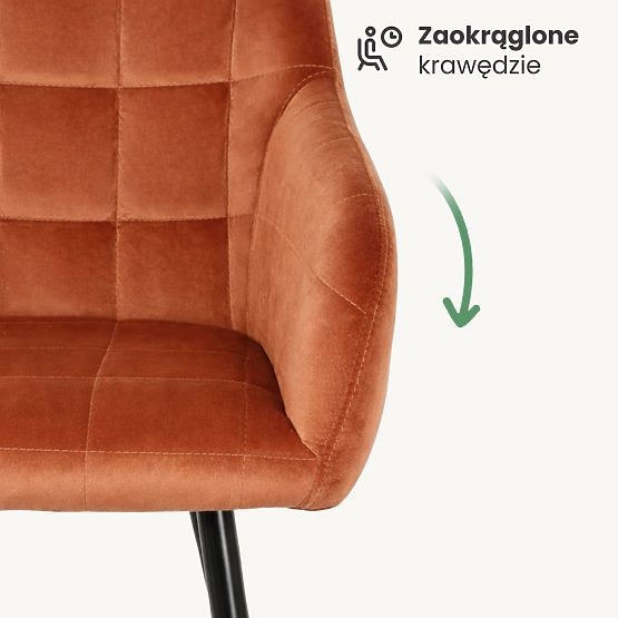 4x Oblazinjeni stol s kvadratnim prešitjem Bakreni LUXANO Črne noge