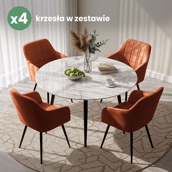 4x Oblazinjeni stol s kvadratnim prešitjem Bakreni LUXANO Črne noge