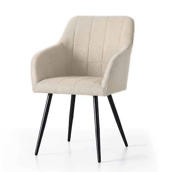 4x Oblazinjeni stol s kvadratnim prešitjem Bež LUXANO Črne noge tkanina Lumos