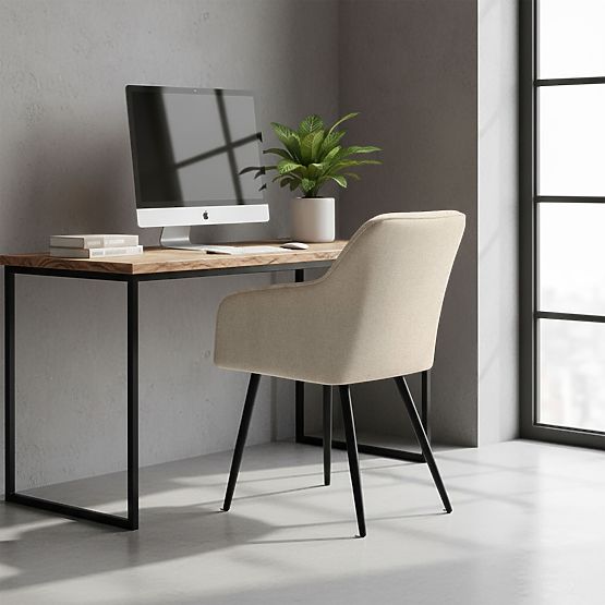 4x Oblazinjeni stol s kvadratnim prešitjem Bež LUXANO Črne noge tkanina Lumos