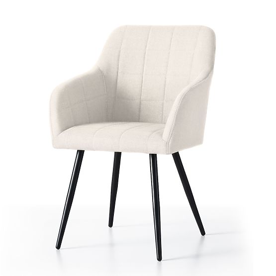 4x Oblazinjeni stol s kvadratnim prešitjem Krem LUXANO Črne noge tkanina Lumos