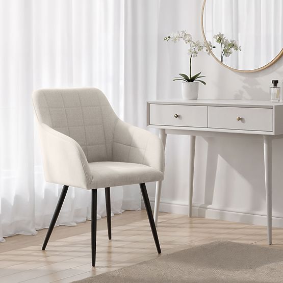 4x Oblazinjeni stol s kvadratnim prešitjem Krem LUXANO Črne noge tkanina Lumos