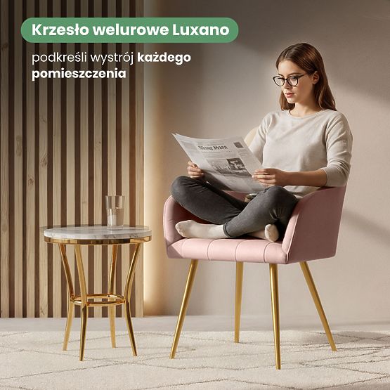 4x Oblazinjeni stol s kvadratnim prešitjem Puder Roza LUXANO Zlate noge