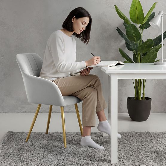 4x Oblazinjeni stol s kvadratnim prešitjem Siva LUXANO Zlate noge