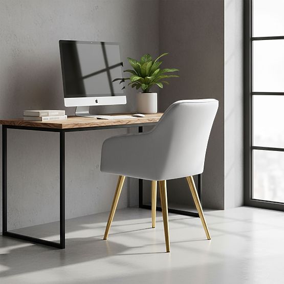 4x Oblazinjeni stol s kvadratnim prešitjem Siva LUXANO Zlate noge