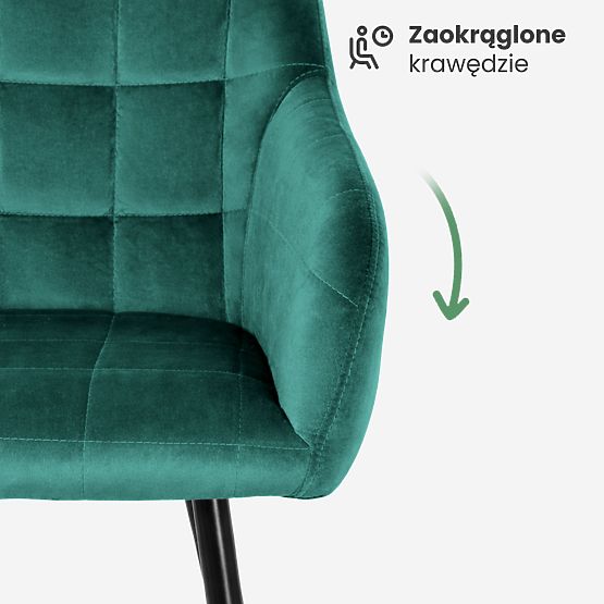 4x Oblazinjeni stol s kvadratnim prešitjem Steklenična Zelena LUXANO Črne noge