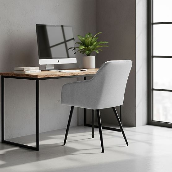 4x Oblazinjeni stol s kvadratnim prešitjem Svetlo Siva LUXANO Črne noge tkanina Lumos