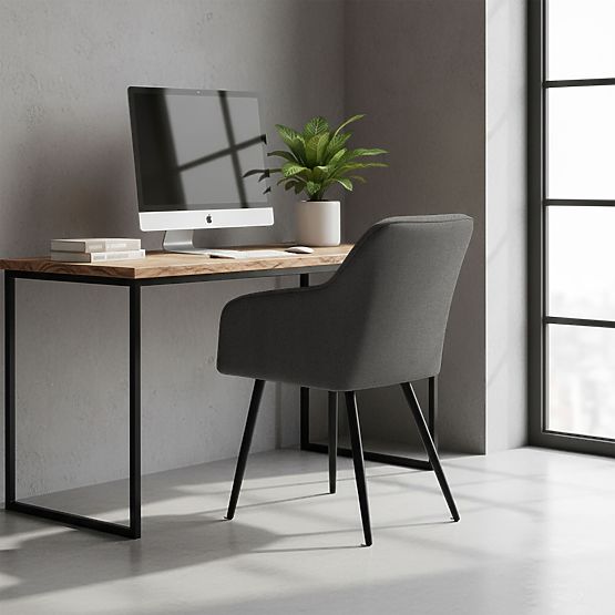 4x Oblazinjeni stol s kvadratnimi šivi Temno Grafit LUXANO Črne noge tkanina Lumos