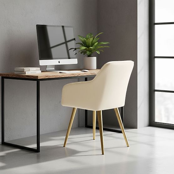 4x Žametni oblazinjeni stol s prešitjem Krem FLORENCE Zlate noge