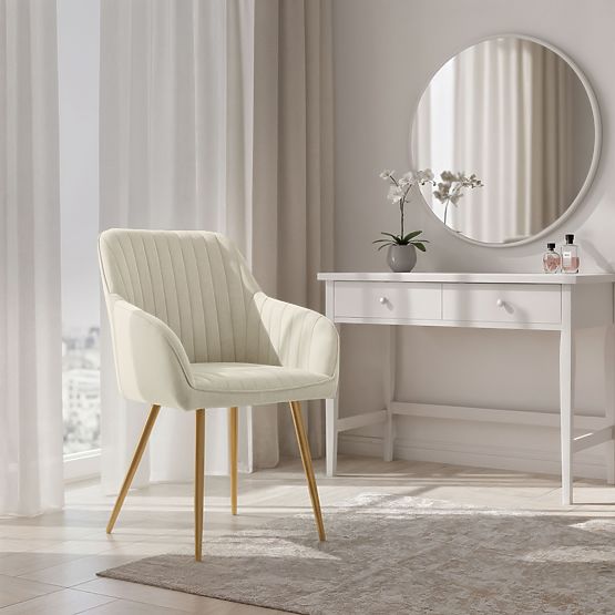 4x Žametni oblazinjeni stol s prešitjem Krem FLORENCE Zlate noge