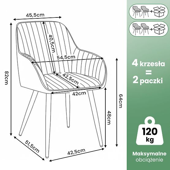 4x Žametni oblazinjeni stol s prešitjem Krem FLORENCE Zlate noge