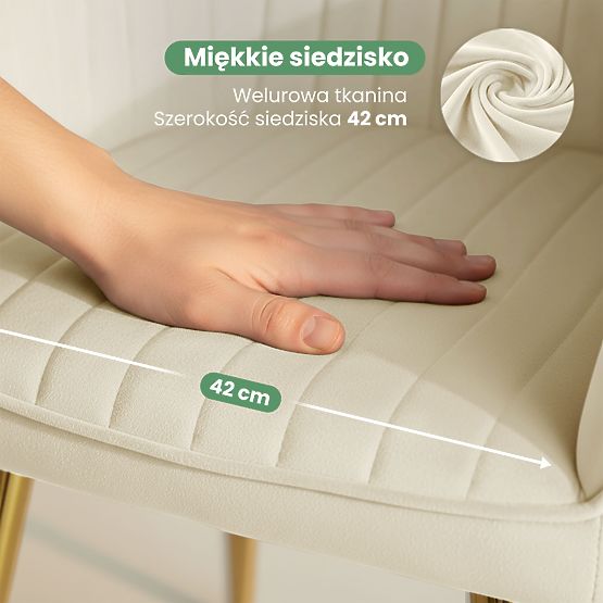 4x Žametni oblazinjeni stol s prešitjem Krem FLORENCE Zlate noge