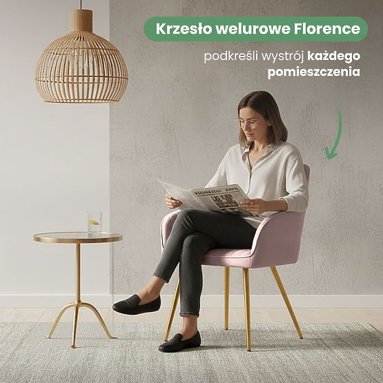 4x Žametni oblazinjeni stol s prešitjem Prašno Roza FLORENCE Zlate noge