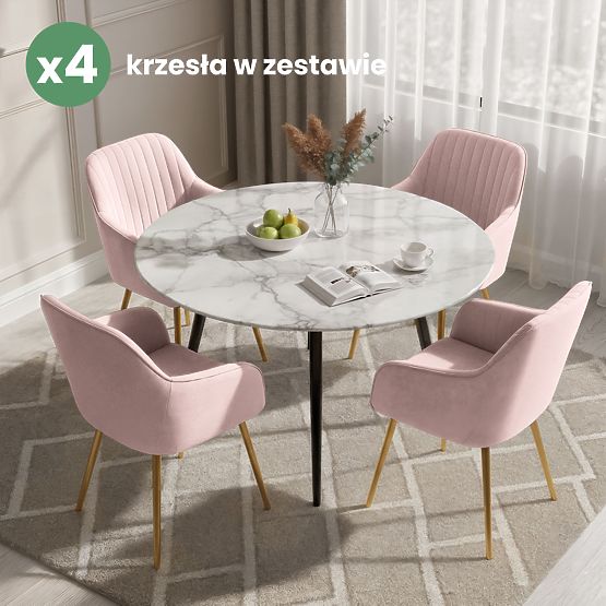 4x Žametni oblazinjeni stol s prešitjem Prašno Roza FLORENCE Zlate noge