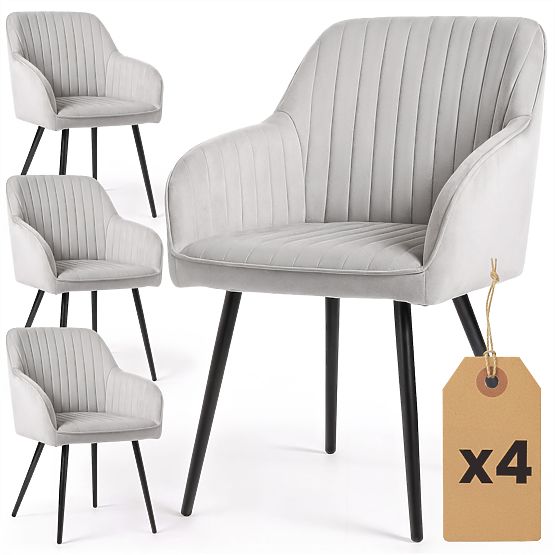 4x Žametni oblazinjeni stol s prešitjem Siva FLORENCE Črne noge