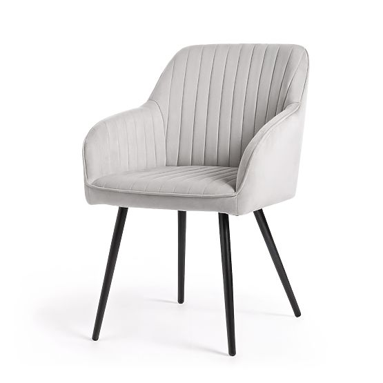 4x Žametni oblazinjeni stol s prešitjem Siva FLORENCE Črne noge