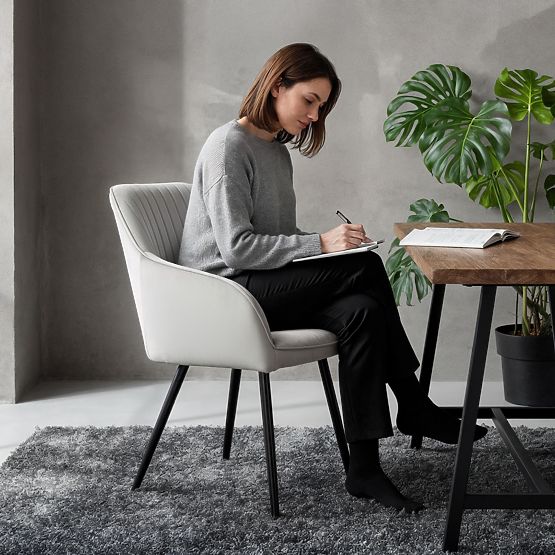 4x Žametni oblazinjeni stol s prešitjem Siva FLORENCE Črne noge