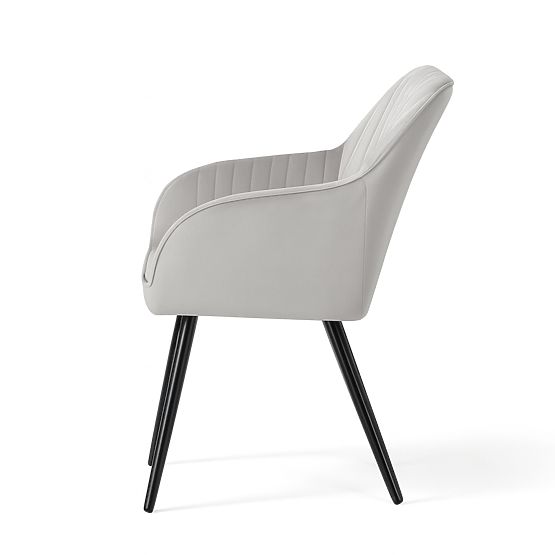 4x Žametni oblazinjeni stol s prešitjem Siva FLORENCE Črne noge