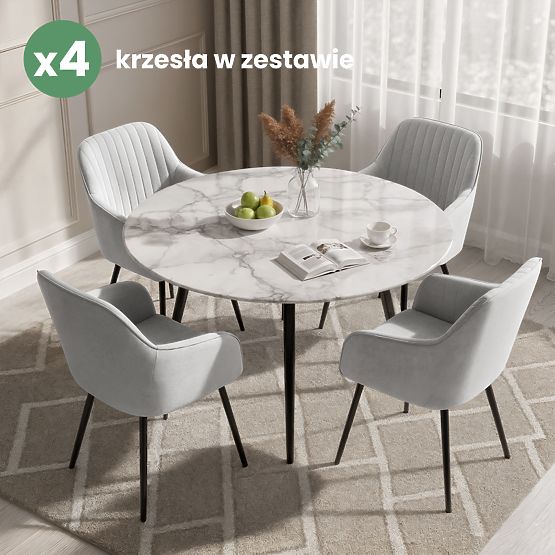 4x Žametni oblazinjeni stol s prešitjem Siva FLORENCE Črne noge