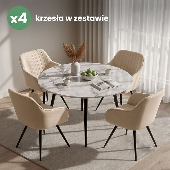 4x Žametni vrtljivi stol s prešitjem Bež TURNO Črne noge