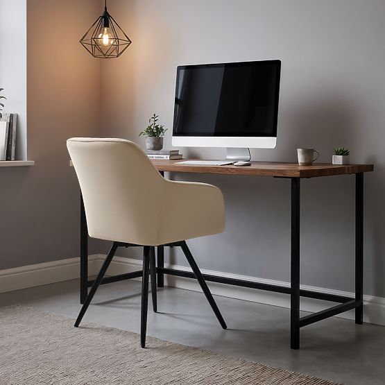 4x Žametni vrtljivi stol s prešitjem Bež TURNO Črne noge