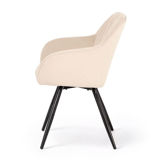 4x Žametni vrtljivi stol s prešitjem Bež TURNO Črne noge