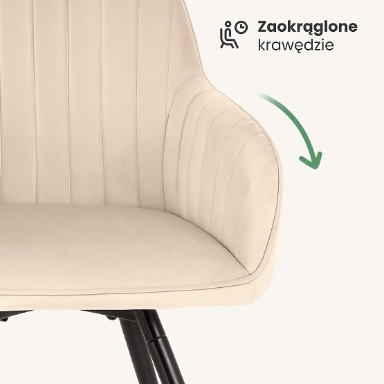 4x Žametni vrtljivi stol s prešitjem Bež TURNO Črne noge