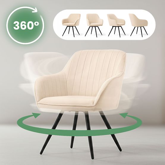 4x Žametni vrtljivi stol s prešitjem Bež TURNO Črne noge