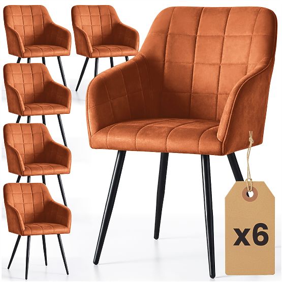 6x Oblazinjeni stol s kvadratnim prešitjem Bakrena LUXANO Črne noge