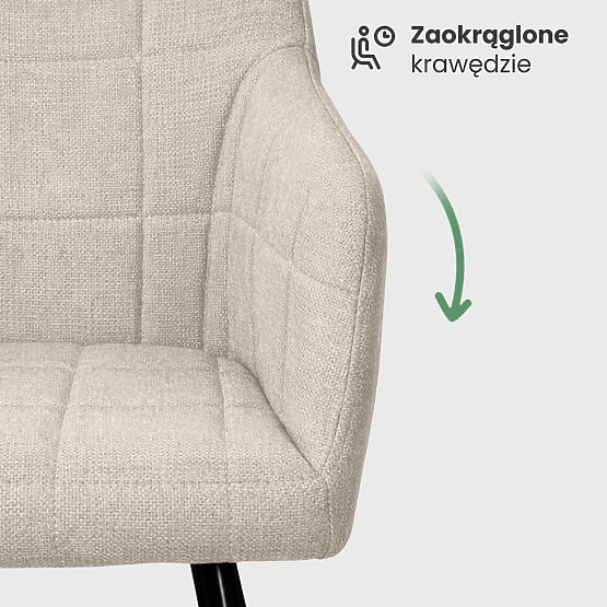 6x Oblazinjeni stol s kvadratnim prešitjem Bež LUXANO Črne noge tkanina Lumos