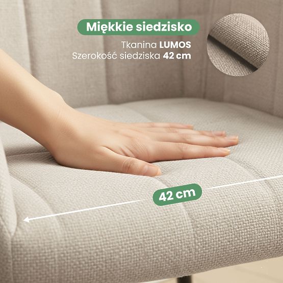 6x Oblazinjeni stol s kvadratnim prešitjem Bež LUXANO Črne noge tkanina Lumos