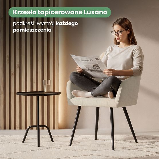 6x Oblazinjeni stol s kvadratnim prešitjem Bež LUXANO Črne noge tkanina Lumos