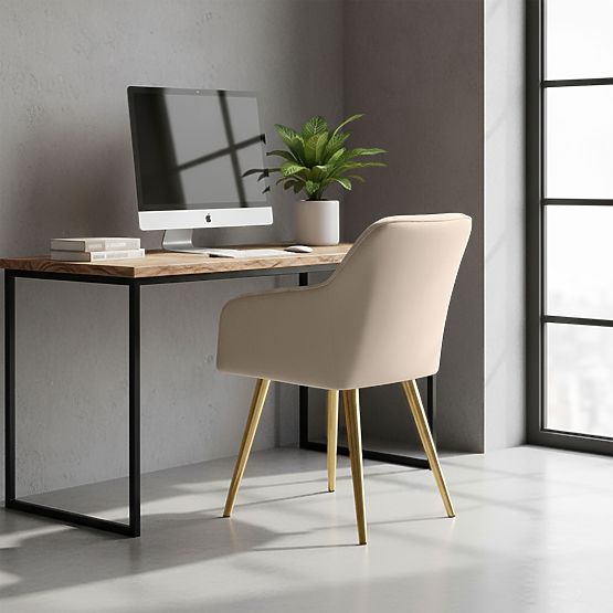 6x Oblazinjeni stol s kvadratnim prešitjem Bež LUXANO Zlate noge