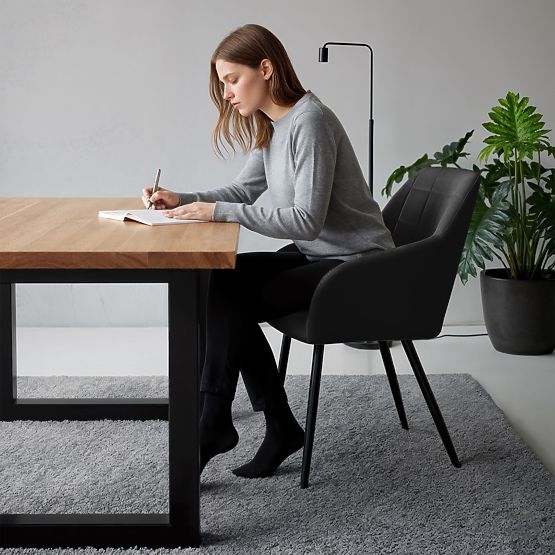 6x Oblazinjeni stol s kvadratnim prešitjem Črna LUXANO Črne noge