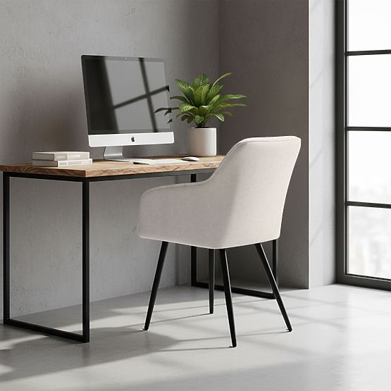 6x Oblazinjeni stol s kvadratnim prešitjem Krem LUXANO Črne noge tkanina Lumos