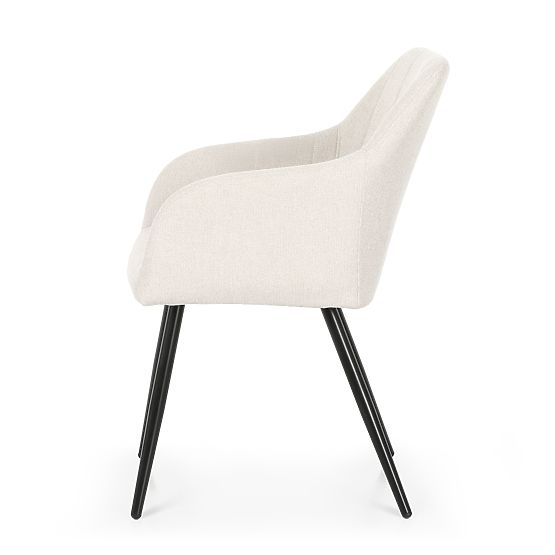 6x Oblazinjeni stol s kvadratnim prešitjem Krem LUXANO Črne noge tkanina Lumos