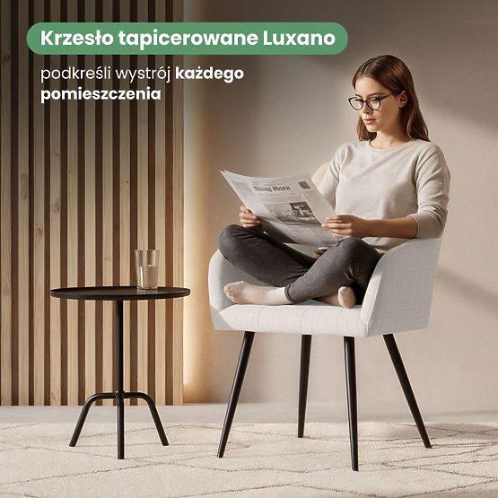 6x Oblazinjeni stol s kvadratnim prešitjem Krem LUXANO Črne noge tkanina Lumos