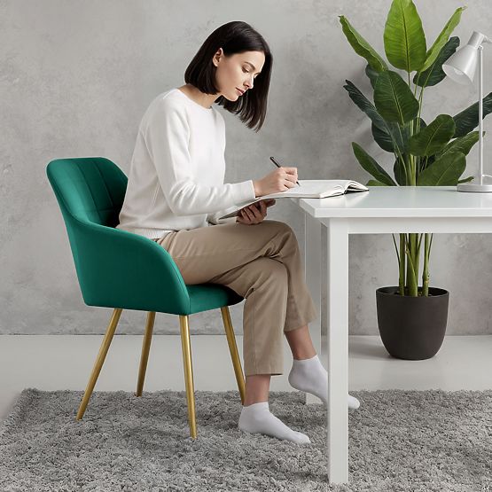 6x Oblazinjeni stol s kvadratnim prešitjem Smaragdno Zelena LUXANO Zlate noge