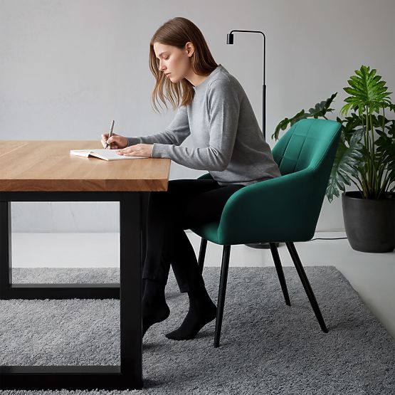 6x Oblazinjeni stol s kvadratnim prešitjem Steklenično Zelena LUXANO Črne noge