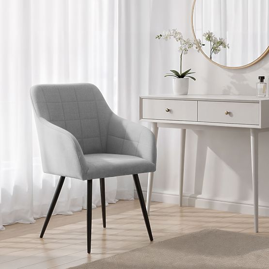 6x Oblazinjeni stol s kvadratnim prešitjem Svetlo Siva LUXANO Črne noge tkanina Lumos