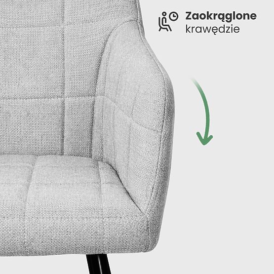 6x Oblazinjeni stol s kvadratnim prešitjem Svetlo Siva LUXANO Črne noge tkanina Lumos