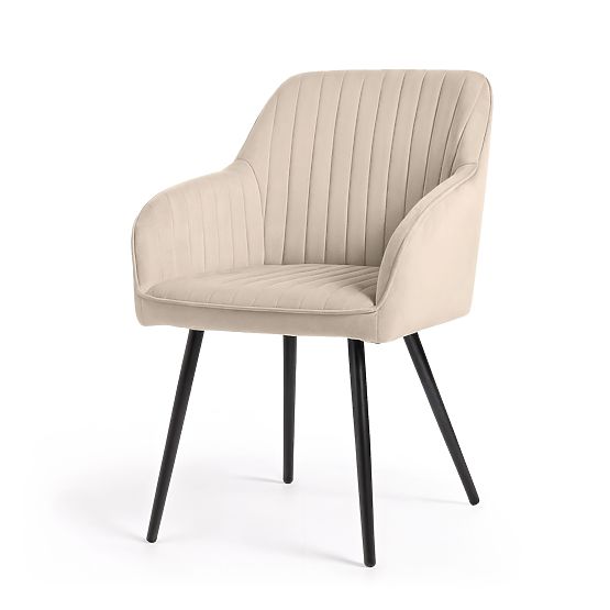 6x Žametni oblazinjeni stol s prešitjem Bež FLORENCE Črne noge