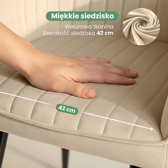 6x Žametni oblazinjeni stol s prešitjem Bež FLORENCE Črne noge