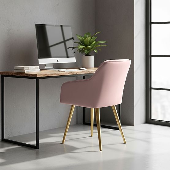 6x Žametni oblazinjeni stol s prešitjem Puder Roza FLORENCE Zlate noge