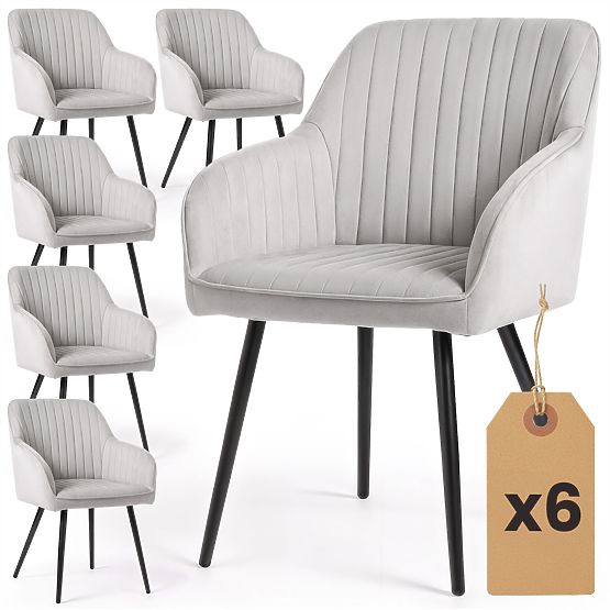 6x Žametni oblazinjeni stol s prešitjem Siva FLORENCE Črne noge