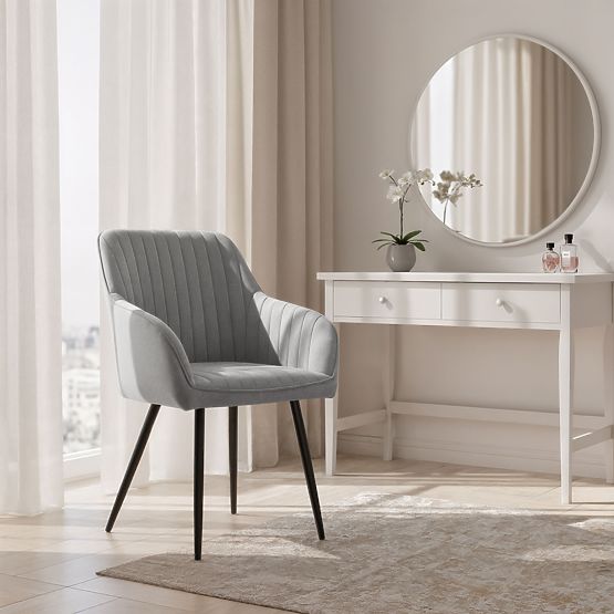 6x Žametni oblazinjeni stol s prešitjem Siva FLORENCE Črne noge