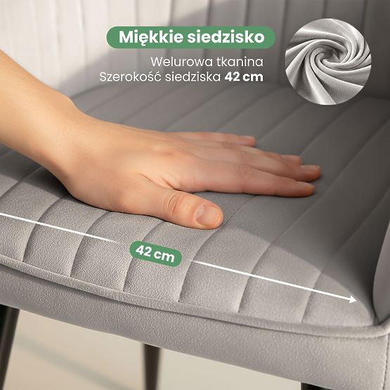 6x Žametni oblazinjeni stol s prešitjem Siva FLORENCE Črne noge