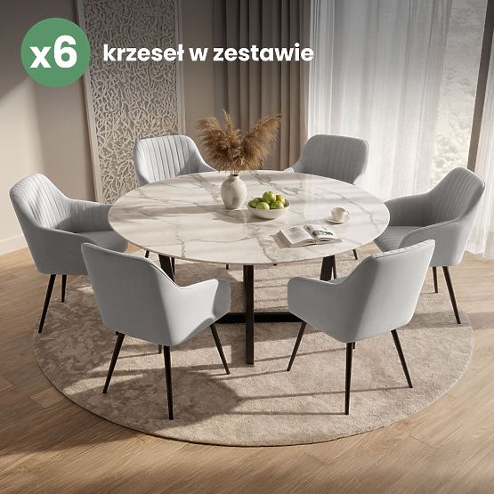 6x Žametni oblazinjeni stol s prešitjem Siva FLORENCE Črne noge