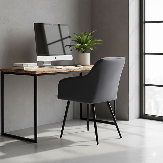 6x Žametni oblazinjeni stol s prešitjem Temni Grafit FLORENCE Črne noge