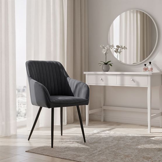 6x Žametni oblazinjeni stol s prešitjem Temni Grafit FLORENCE Črne noge